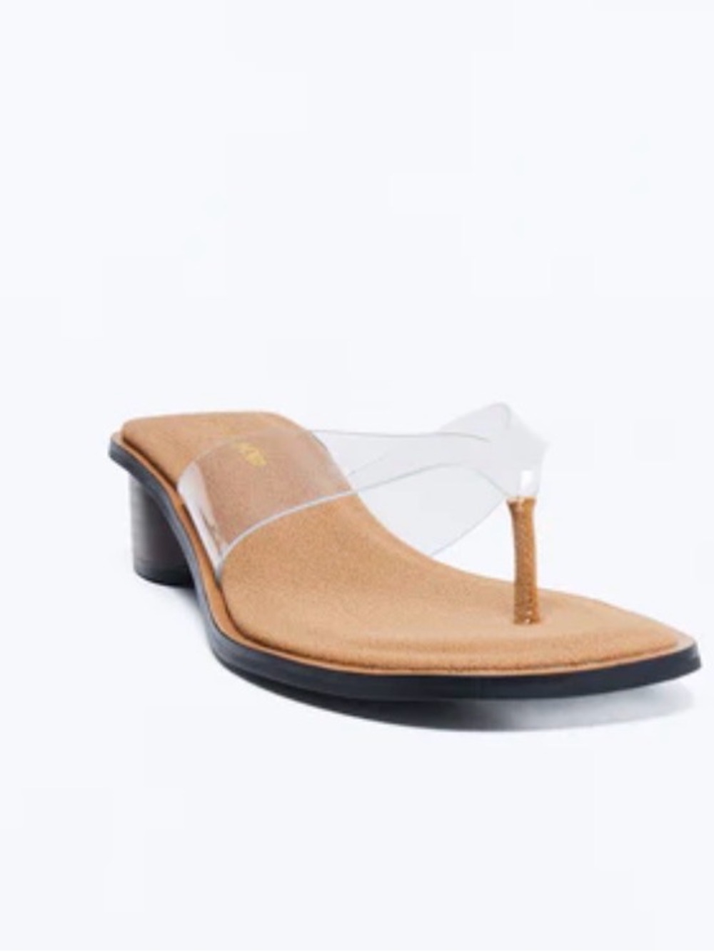 Clear Strap Tan Heel Thong Sandal